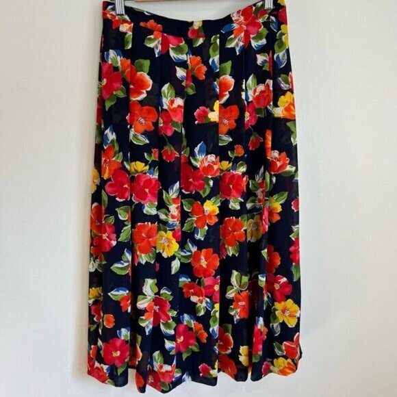 Vintage Liz Claiborne Petite Collection Women’s 12 Lined Navy Blue Floral Skirt - Picture 2 of 9